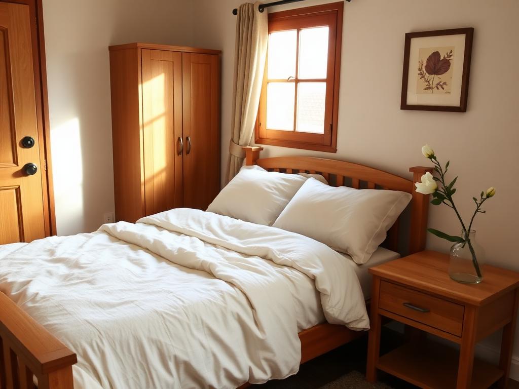 A furnished private bedroom in a Magnolia home