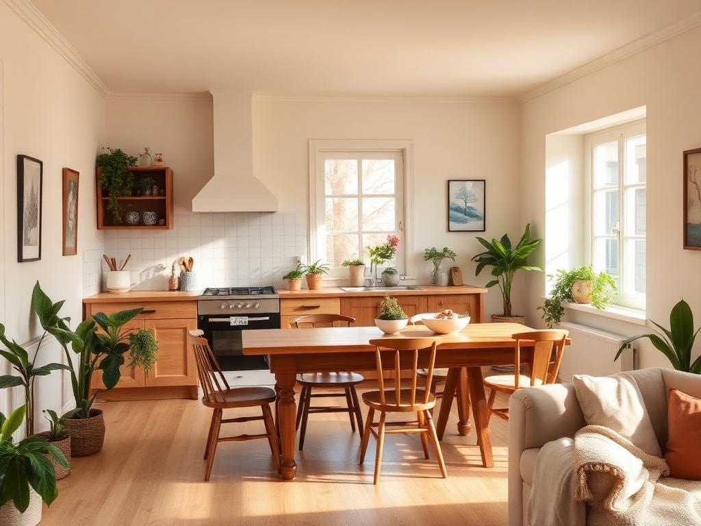 Bright shared kitchen and living area in a Magnolia-style home